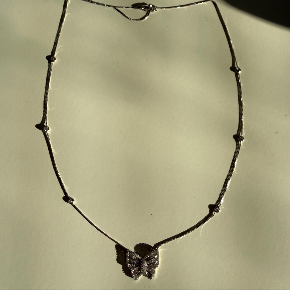 Elegant Silver Sparkly Butterfly Necklace